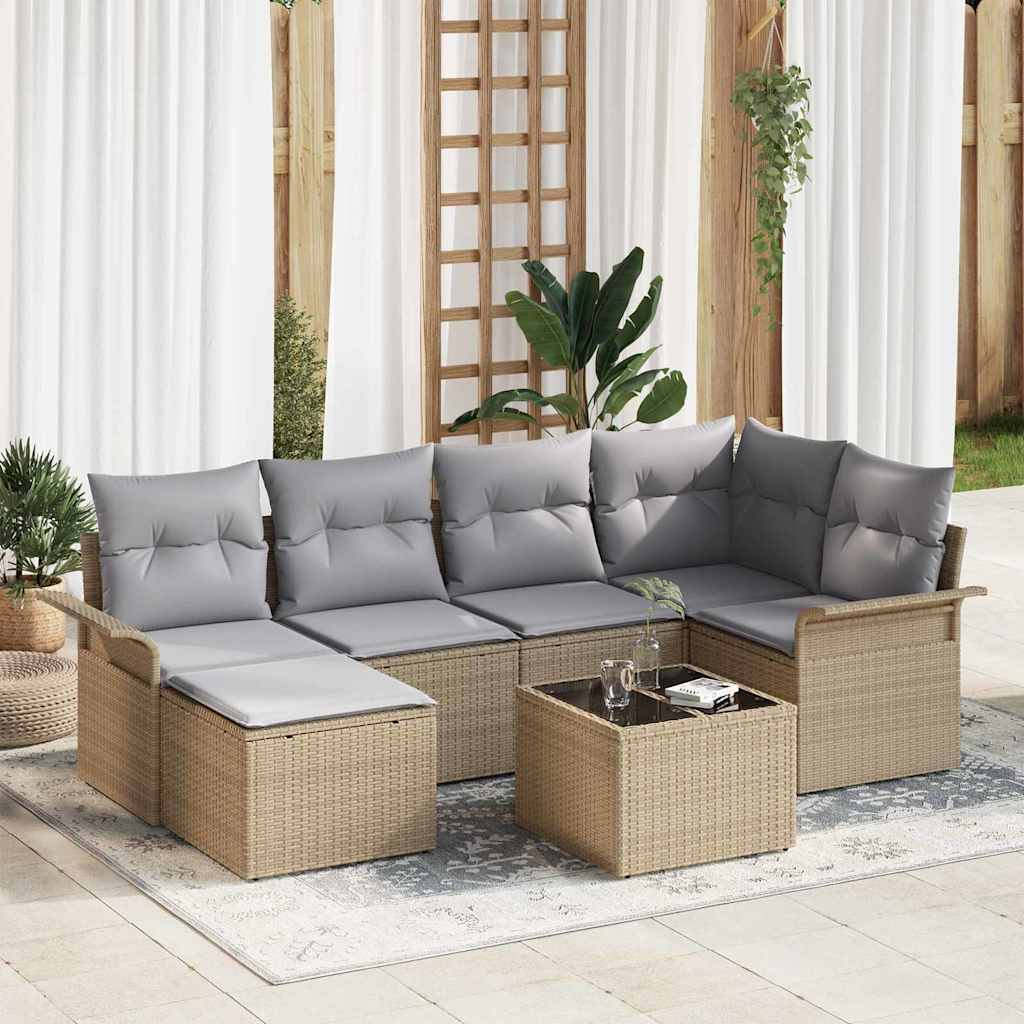 Σετ Καναπέ Κήπου με μαξιλάρι 7 pcs Μπεζ Πολυ ράταν