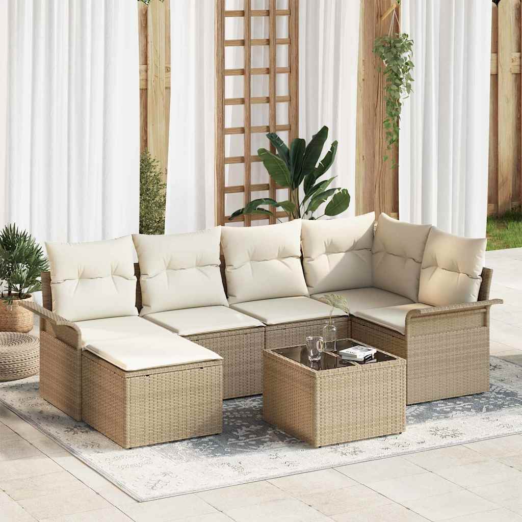 Σετ Καναπέ Κήπου με μαξιλάρι 7 pcs Μπεζ συνθετικό ρατάν