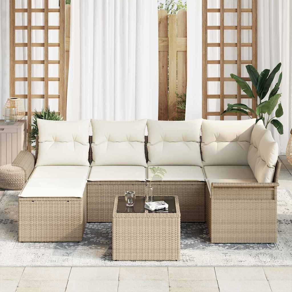 Σετ Καναπέ Κήπου με μαξιλάρι 7 pcs Μπεζ συνθετικό ρατάν