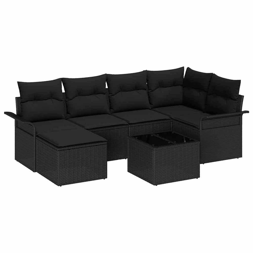 Σετ Καναπέ Κήπου με μαξιλάρι 7 pcs Μαύρο συνθετικό ρατάν
