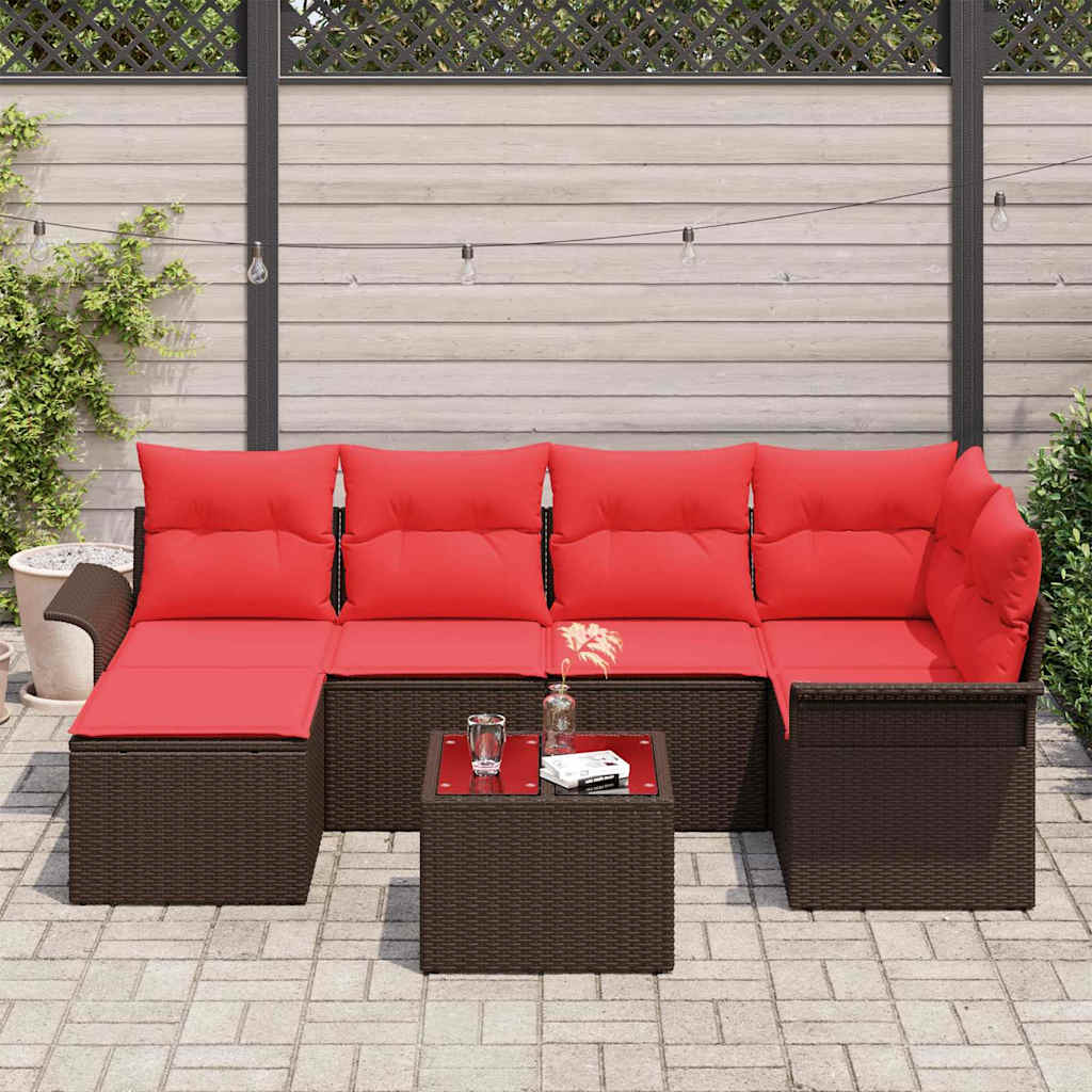 Σετ Καναπέ Κήπου με μαξιλάρι 7 pcs Καφέ συνθετικό ρατάν - Pakobazaar
