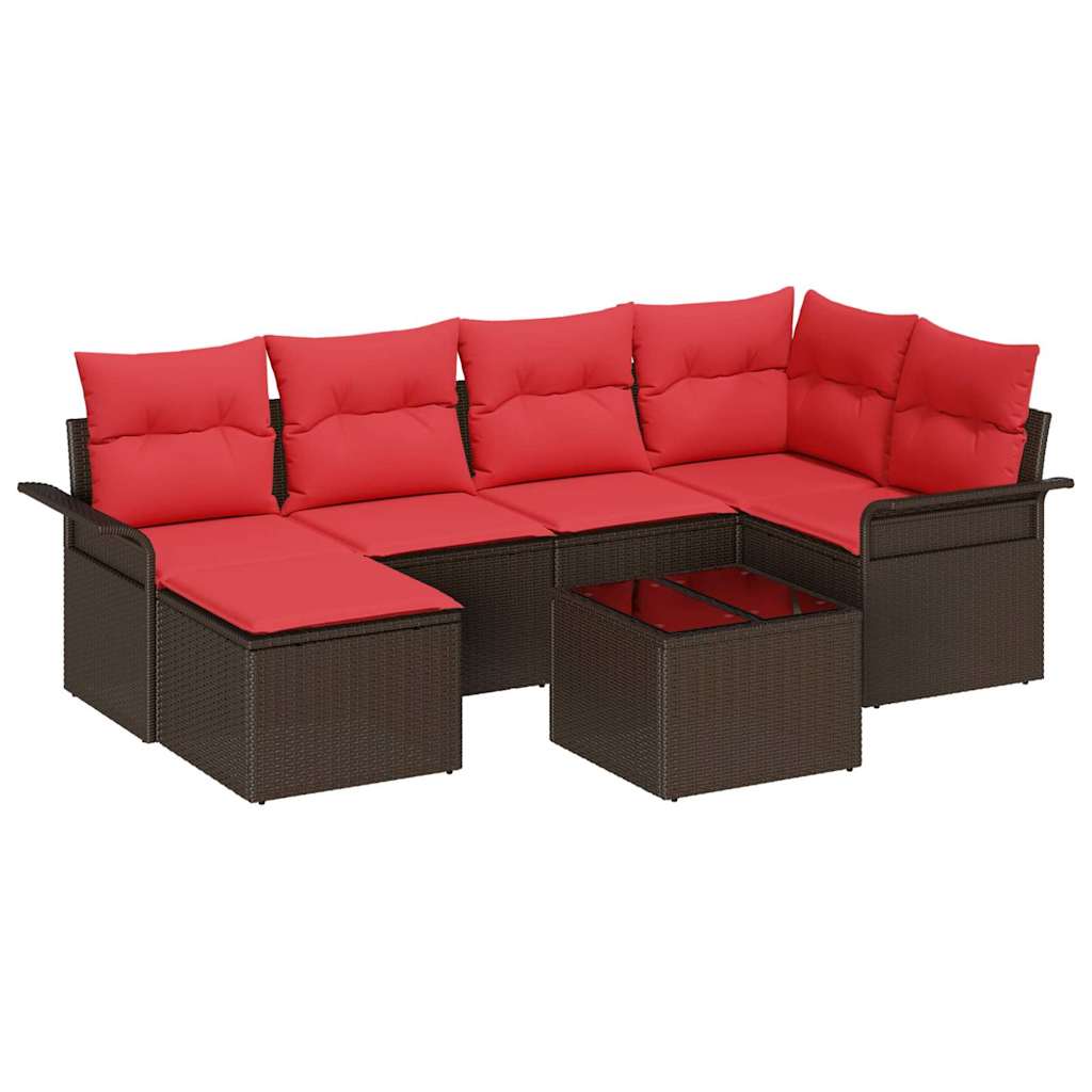 Σετ Καναπέ Κήπου με μαξιλάρι 7 pcs Καφέ συνθετικό ρατάν - Pakobazaar