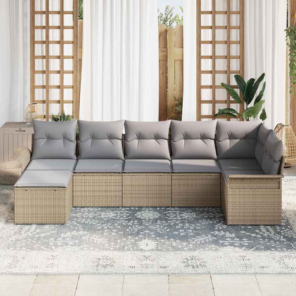 Σετ Καναπέ Κήπου με μαξιλάρι 7 pcs Μπεζ συνθετικό ρατάν
