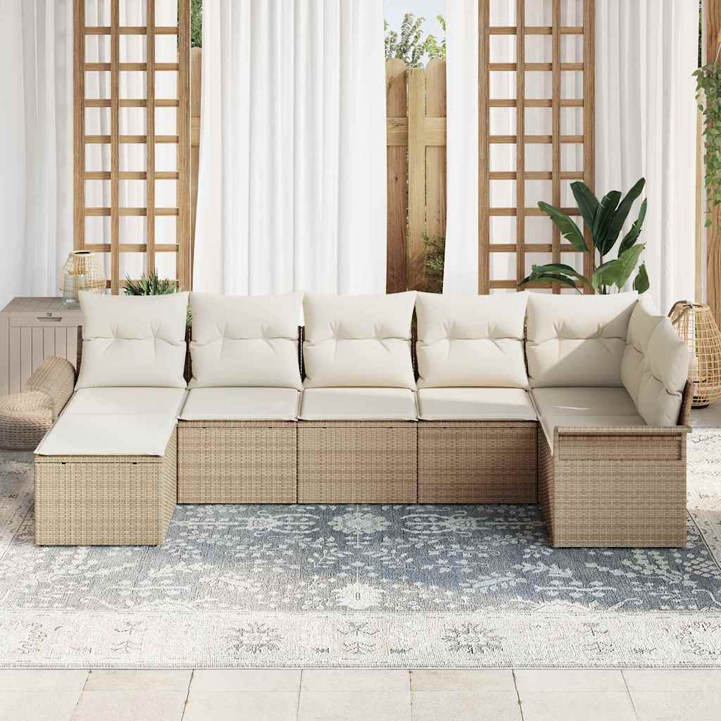 Σετ Καναπέ Κήπου με μαξιλάρι 7 pcs Μπεζ συνθετικό ρατάν