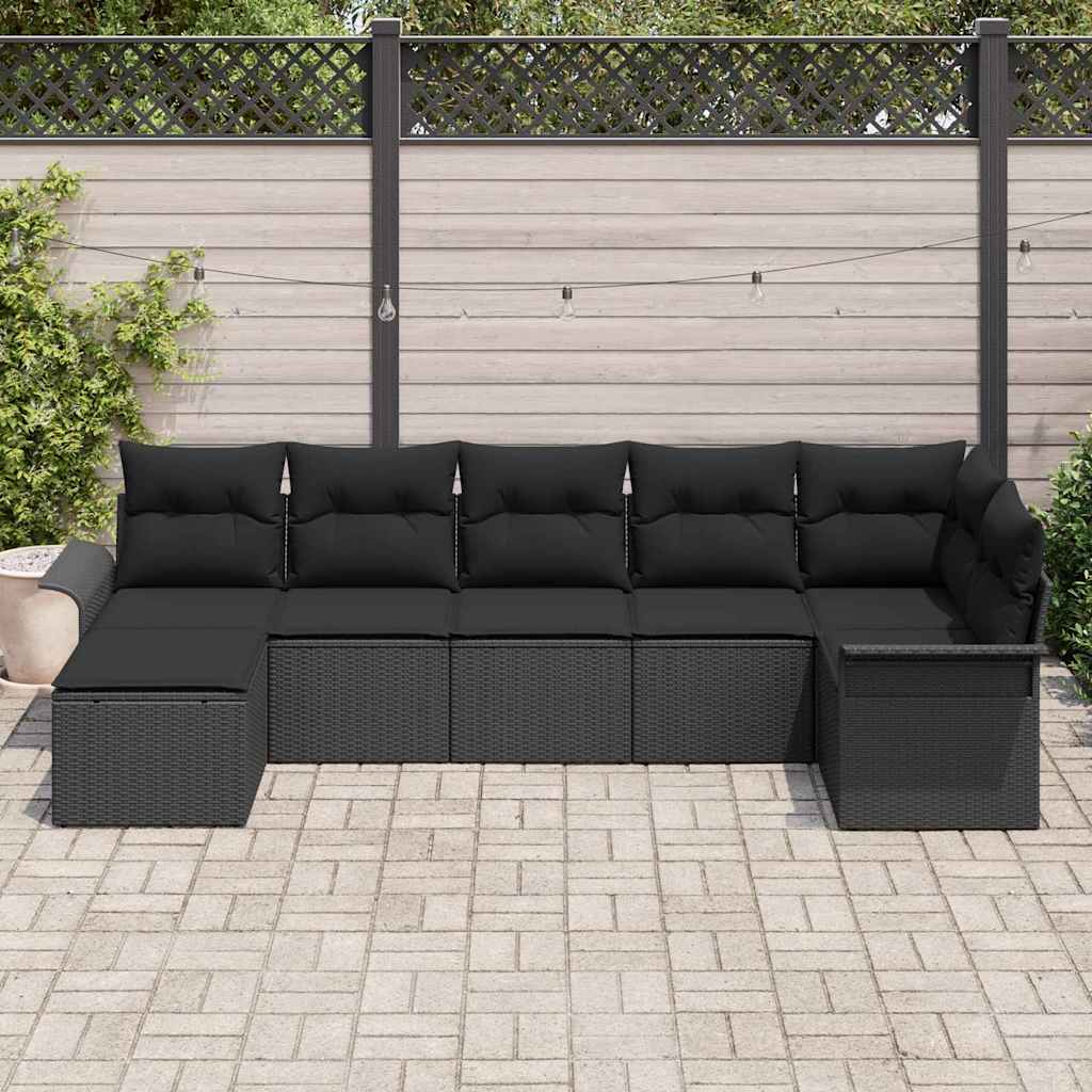 Σετ Καναπέ Κήπου με μαξιλάρι 7 pcs Μαύρο Πολυ ράταν