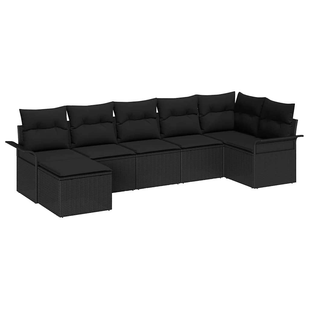 Σετ Καναπέ Κήπου με μαξιλάρι 7 pcs Μαύρο Πολυ ράταν