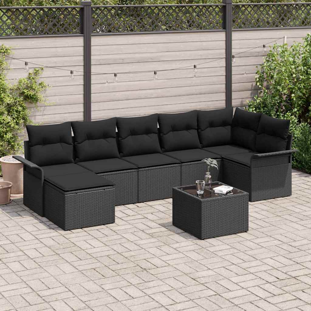 Σετ Καναπέ Κήπου με μαξιλάρι 8 pcs Μαύρο συνθετικό ρατάν