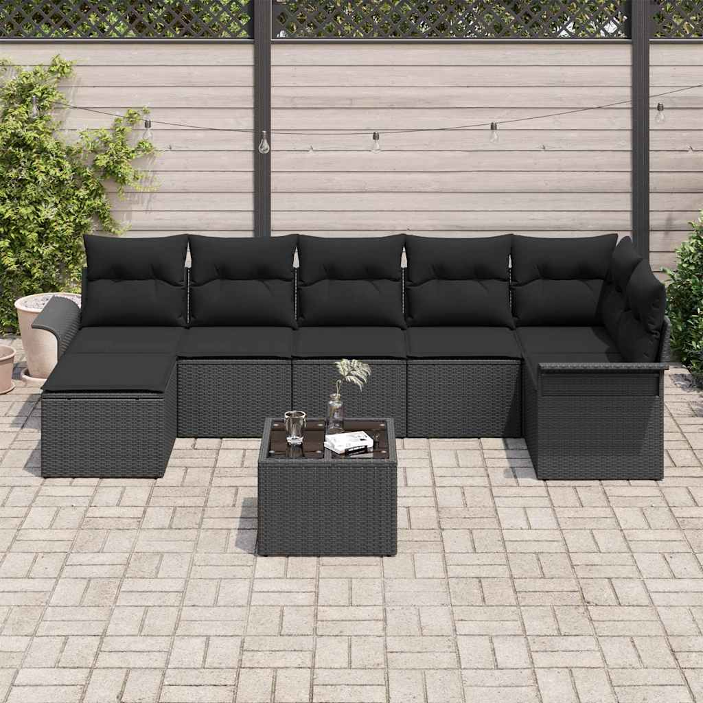 Σετ Καναπέ Κήπου με μαξιλάρι 8 pcs Μαύρο συνθετικό ρατάν
