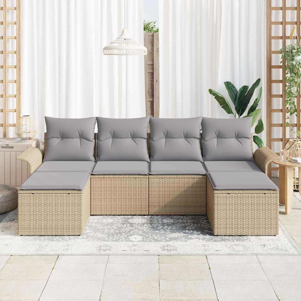 Σετ Καναπέ Κήπου με μαξιλάρι 6 pcs Μπεζ συνθετικό ρατάν