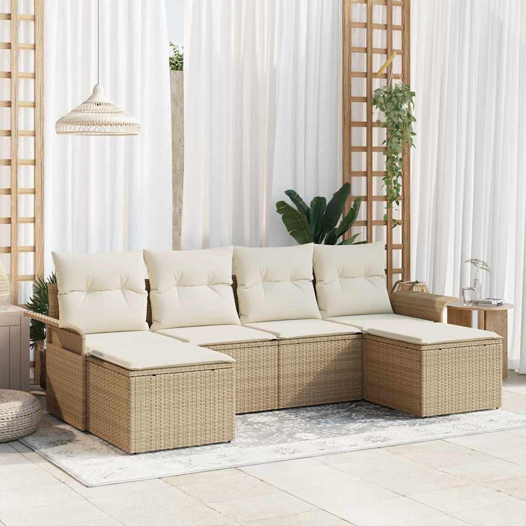 Σετ Καναπέ Κήπου με μαξιλάρι 6 pcs Μπεζ συνθετικό ρατάν - Pakobazaar