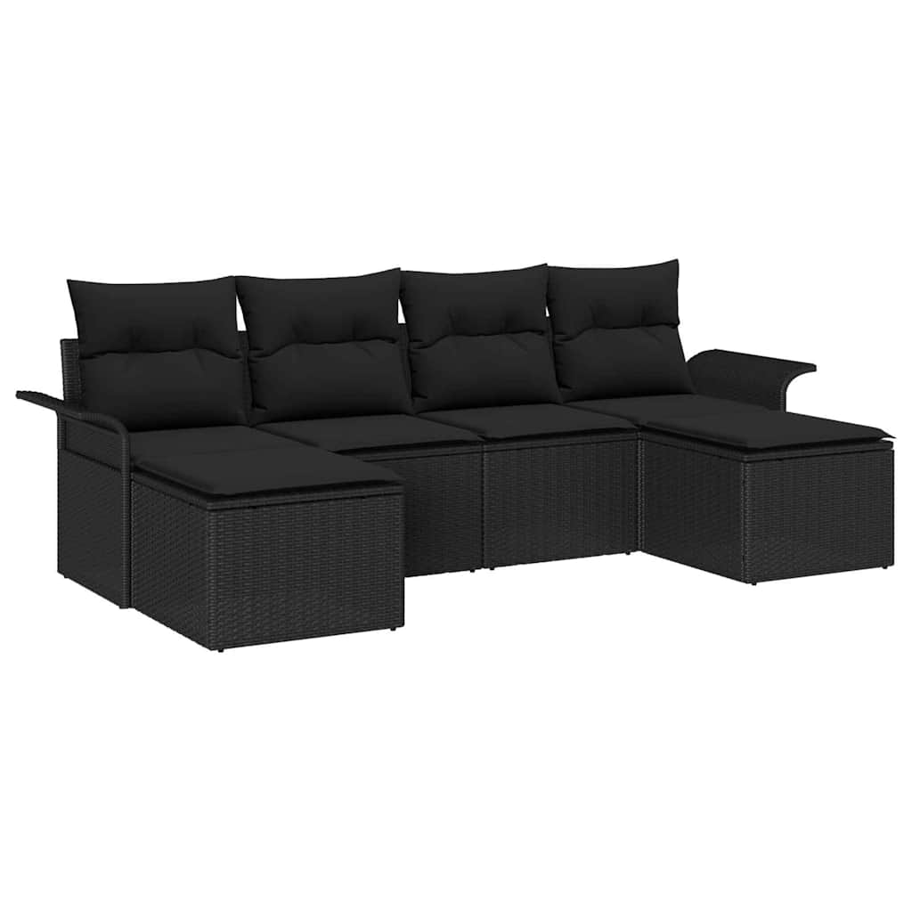 Σετ Καναπέ Κήπου με μαξιλάρι 6 pcs Μαύρο συνθετικό ρατάν - Pakobazaar