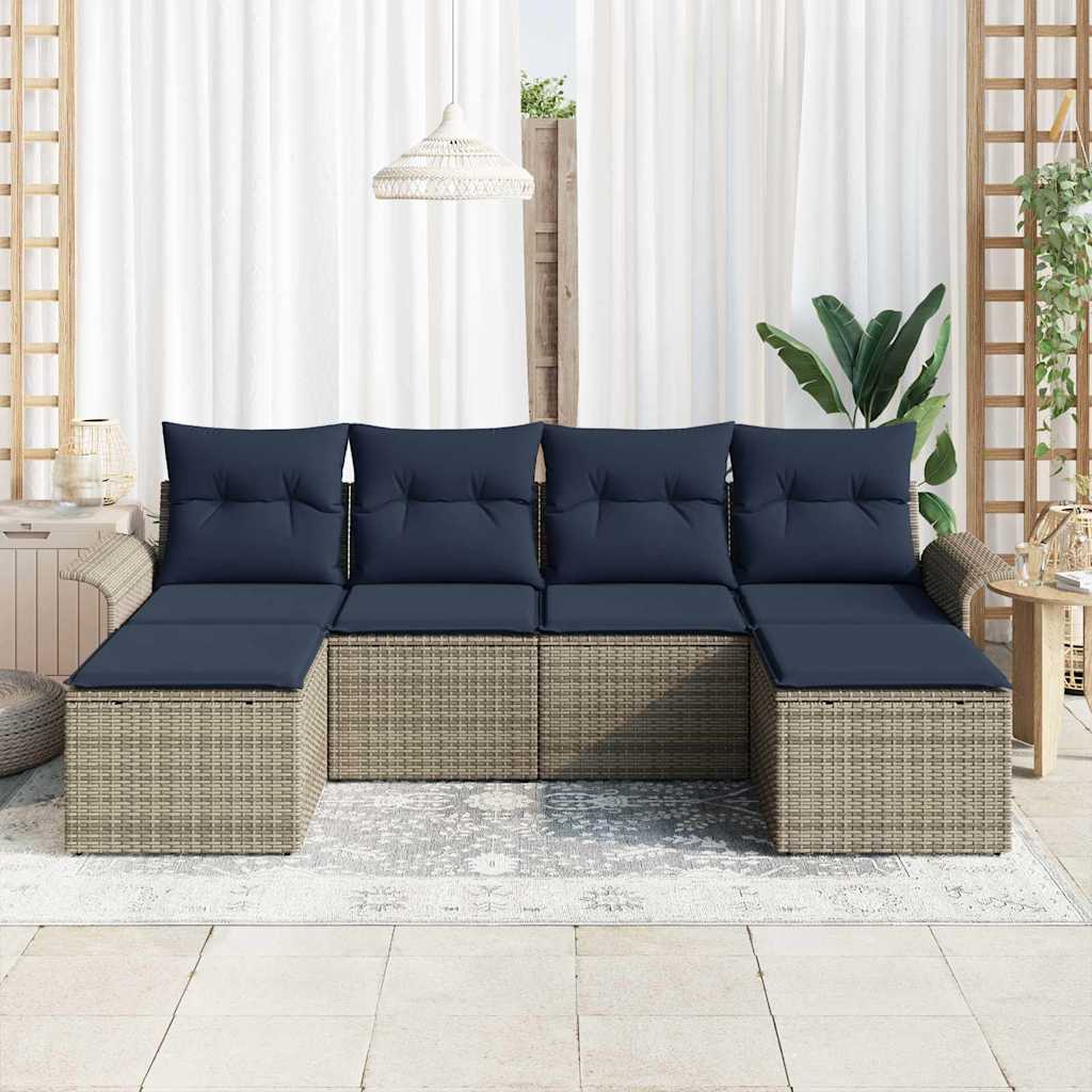 Σετ Καναπέ Κήπου με μαξιλάρι 6 pcs Γκρι συνθετικό ρατάν - Pakobazaar