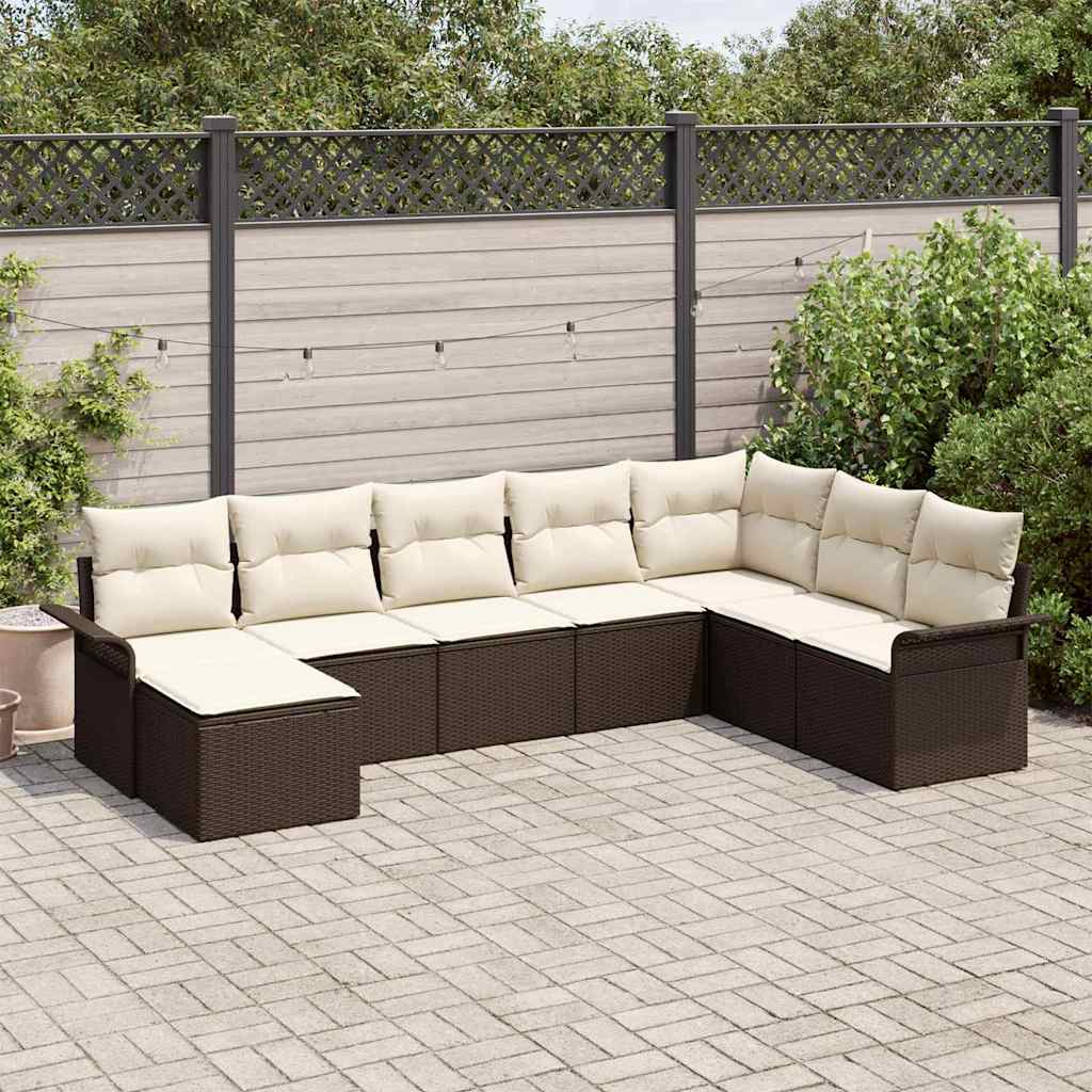 Σετ Καναπέ Κήπου με μαξιλάρι 8 pcs Καφέ συνθετικό ρατάν