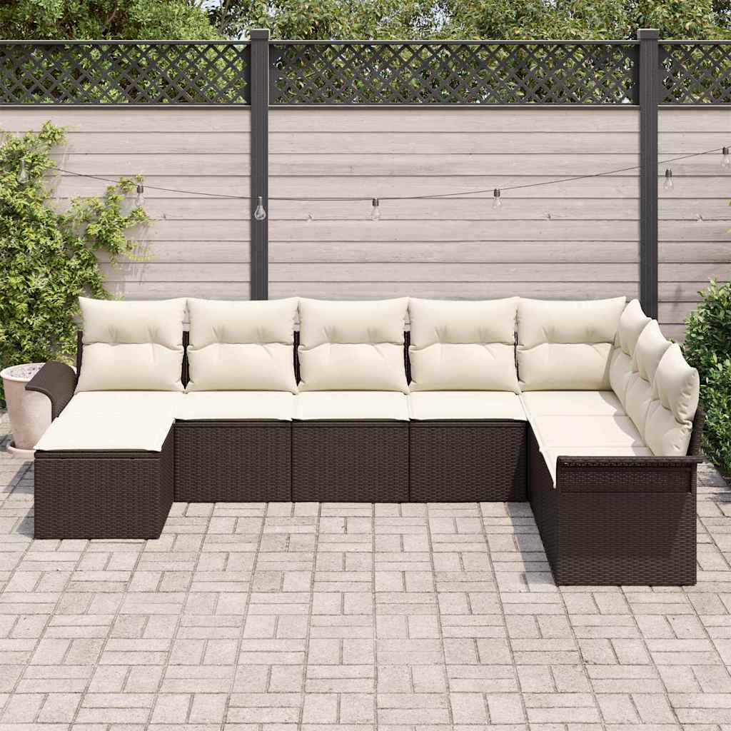 Σετ Καναπέ Κήπου με μαξιλάρι 8 pcs Καφέ συνθετικό ρατάν