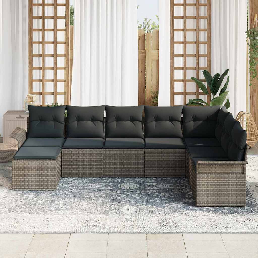 Σετ Καναπέ Κήπου με μαξιλάρι 8 pcs Γκρι συνθετικό ρατάν