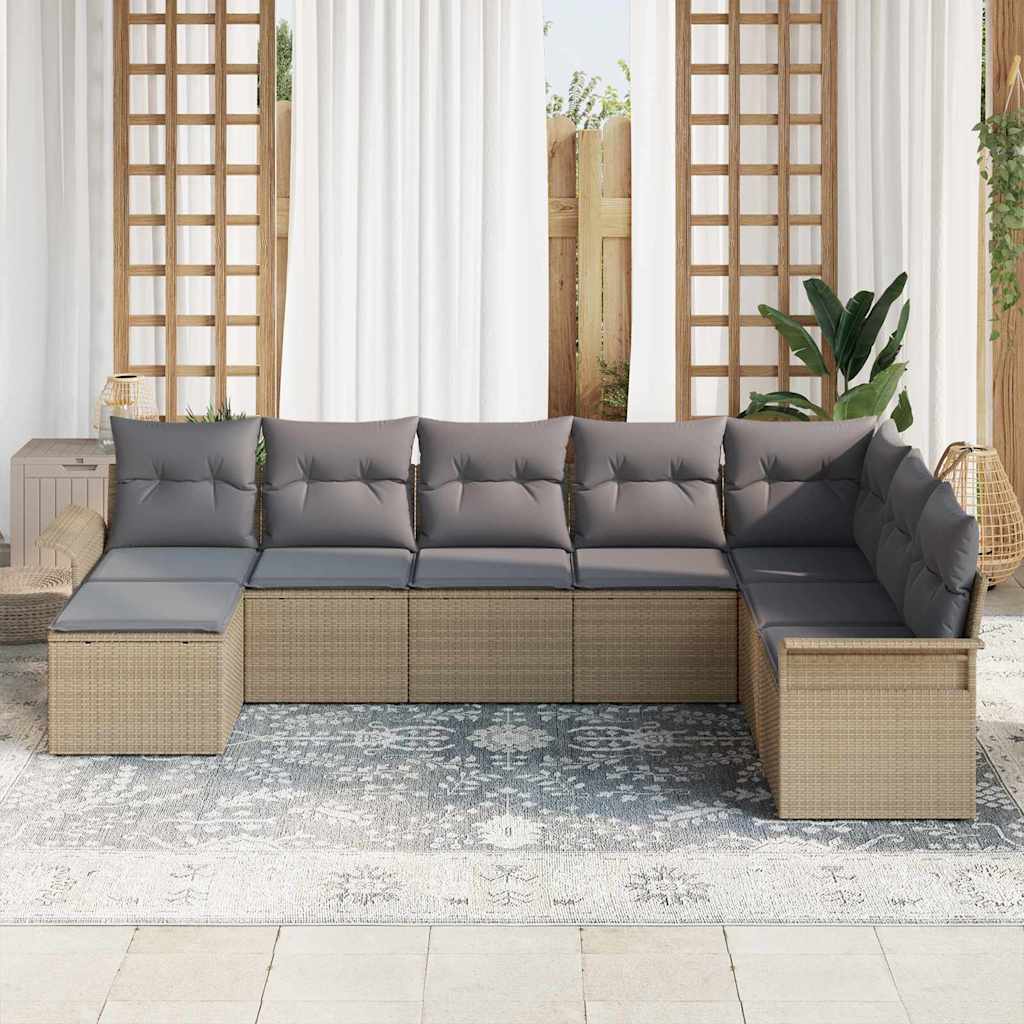 Σετ Καναπέ Κήπου με μαξιλάρι 8 pcs Μπεζ συνθετικό ρατάν
