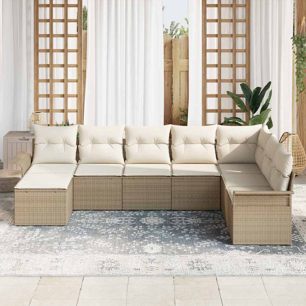 Σετ Καναπέ Κήπου με μαξιλάρι 8 pcs Μπεζ συνθετικό ρατάν