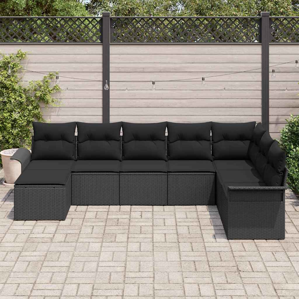 Σετ Καναπέ Κήπου με μαξιλάρι 8 pcs Μαύρο συνθετικό ρατάν - Pakobazaar