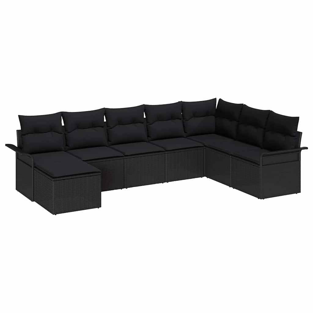 Σετ Καναπέ Κήπου με μαξιλάρι 8 pcs Μαύρο συνθετικό ρατάν - Pakobazaar
