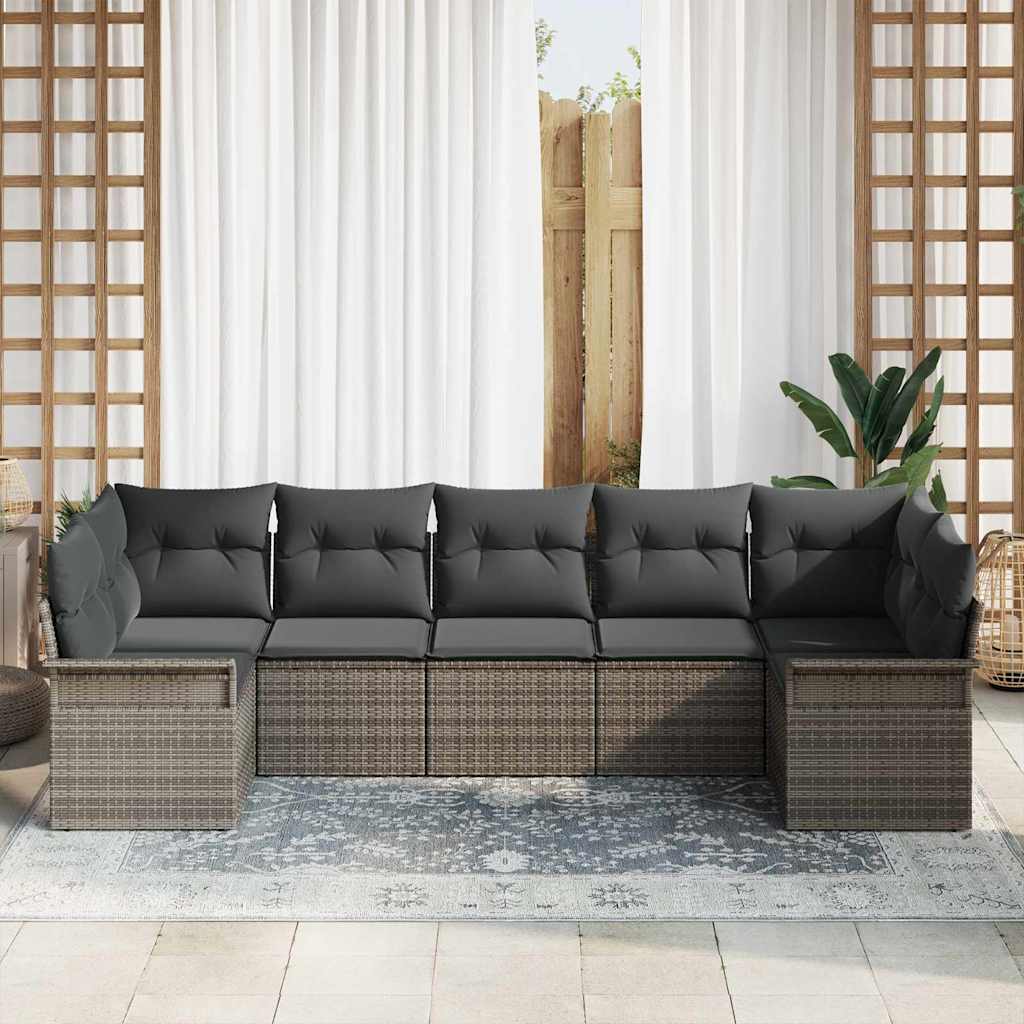 Σετ Καναπέ Κήπου με μαξιλάρι 7 pcs Γκρι συνθετικό ρατάν