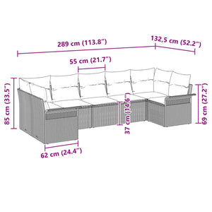 Σετ Καναπέ Κήπου με μαξιλάρι 7 pcs Καφέ Πολυ ράταν - Pakobazaar
