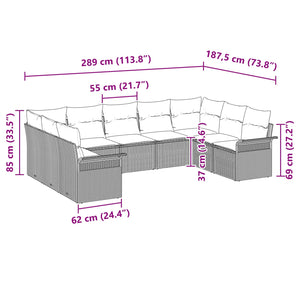 Σετ Καναπέ Κήπου με μαξιλάρι 9 pcs Γκρι συνθετικό ρατάν - Pakobazaar