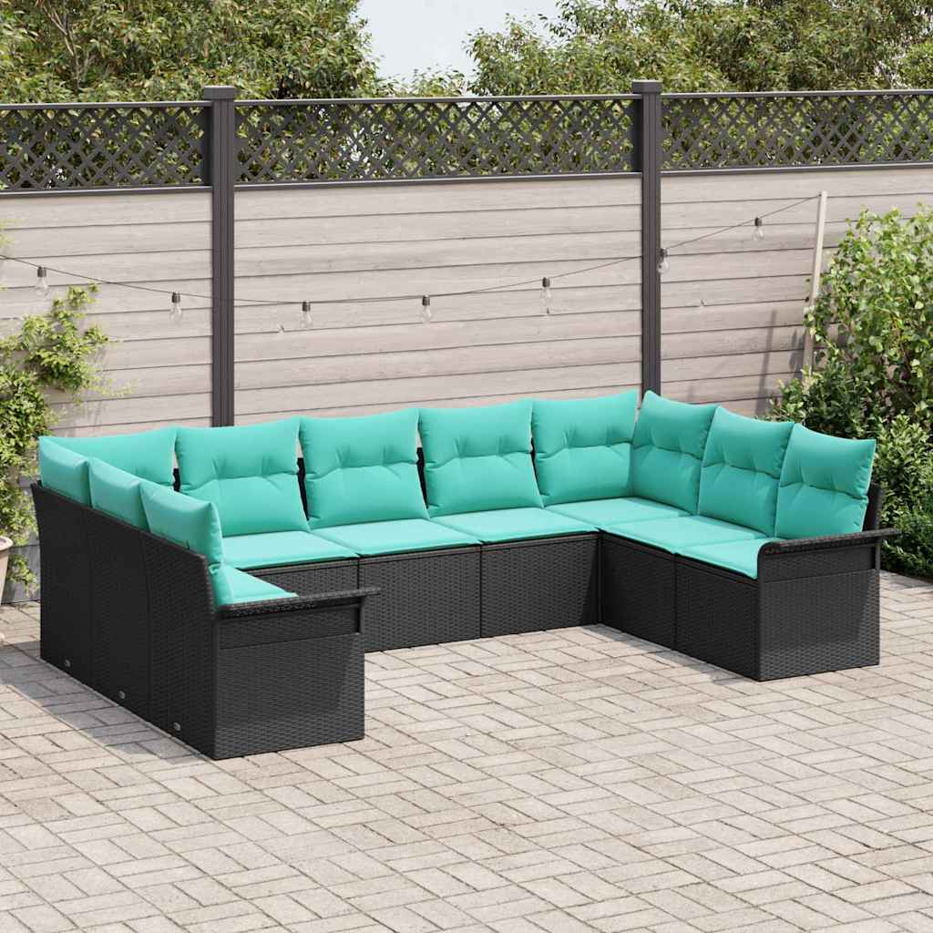 Σετ Καναπέ Κήπου με μαξιλάρι 9 pcs Μαύρο συνθετικό ρατάν - Pakobazaar