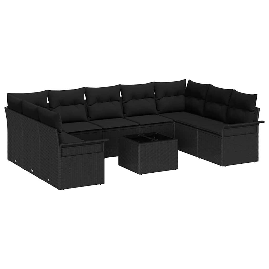 Σετ Καναπέ Κήπου με μαξιλάρι 10 pcs Μαύρο συνθετικό ρατάν - Pakobazaar