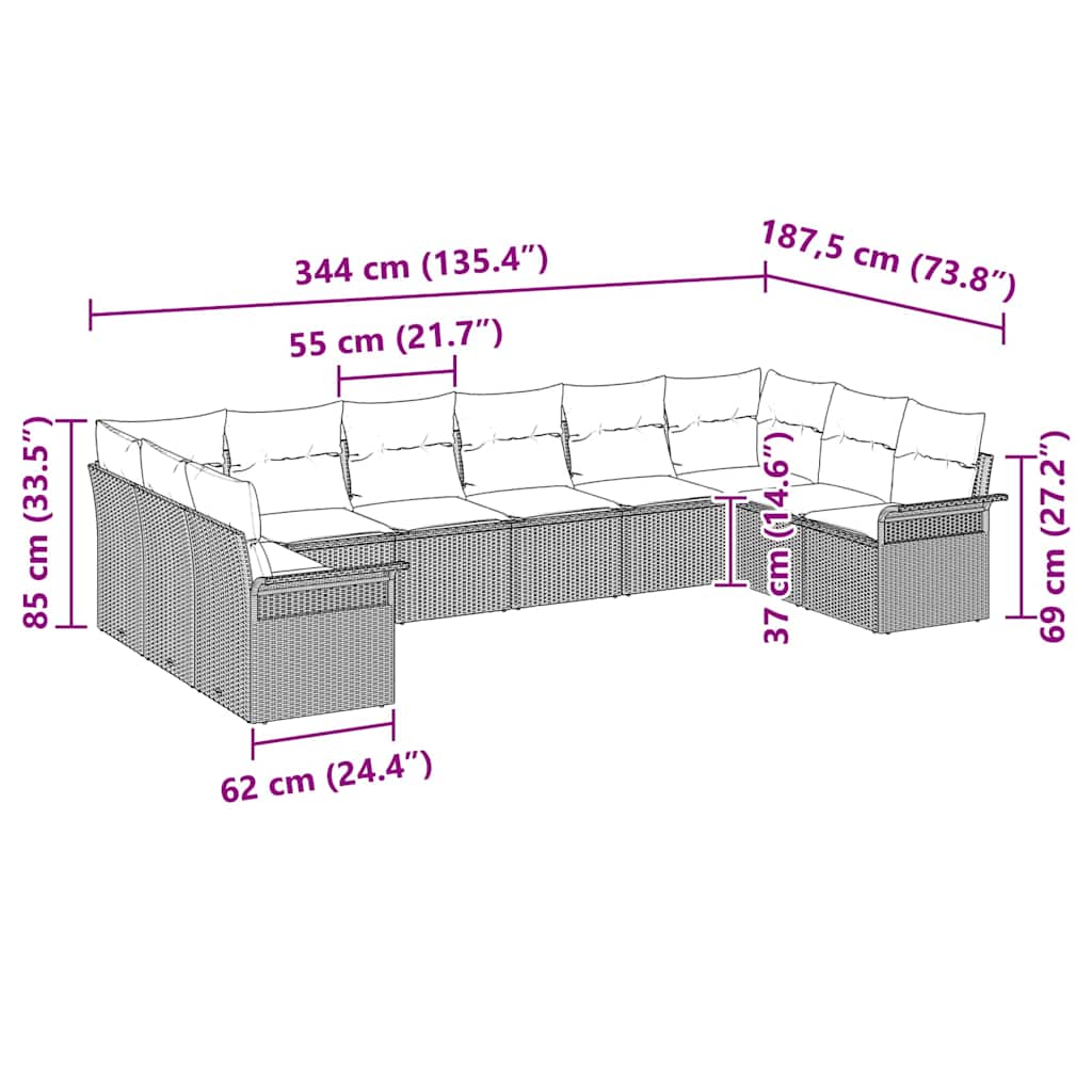 Σετ Καναπέ Κήπου 10 pcs Ανοιχτό γκρι συνθετικό ρατάν
