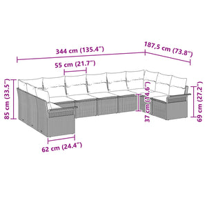 Σετ Καναπέ Κήπου με μαξιλάρι 10 pcs Μαύρο συνθετικό ρατάν - Pakobazaar
