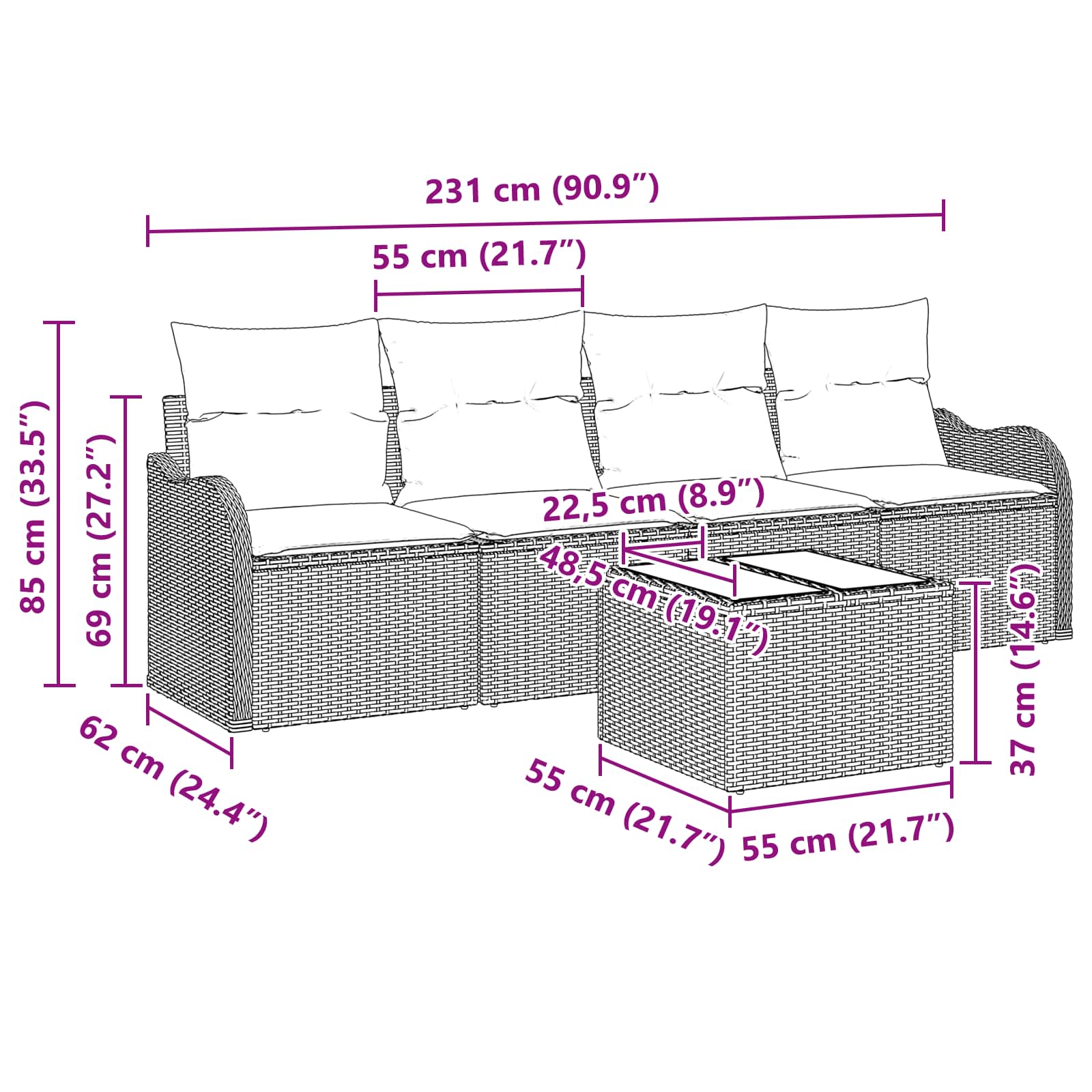 Σετ Καναπέ Κήπου 5 pcs Καφέ συνθετικό ρατάν - Pakobazaar