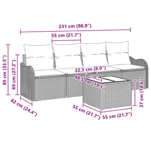 Σετ Καναπέ Κήπου 5 pcs Καφέ συνθετικό ρατάν - Pakobazaar
