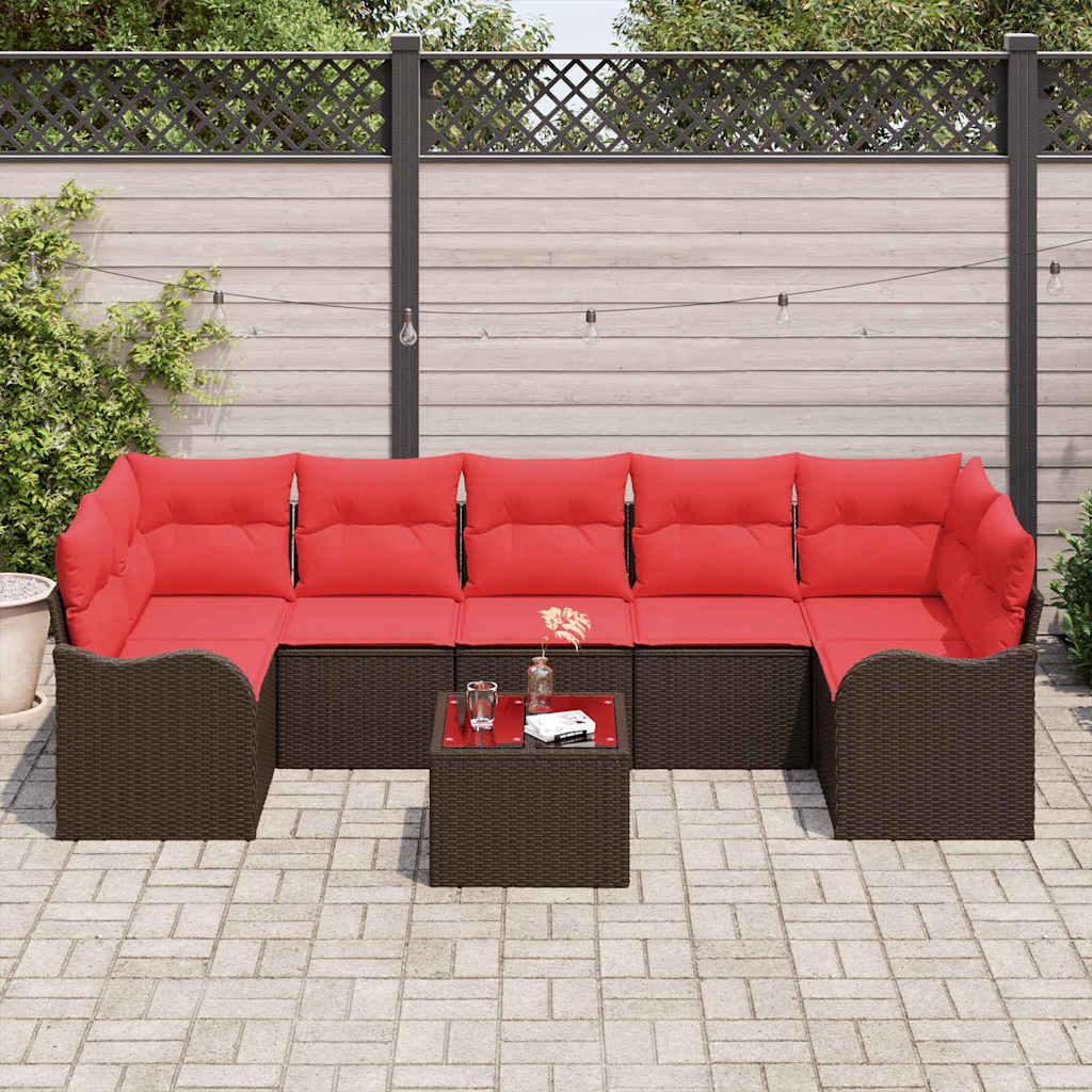 Σετ Καναπέ με μαξιλάρι 8 pcs Καφέ συνθετικό ρατάν - Pakobazaar