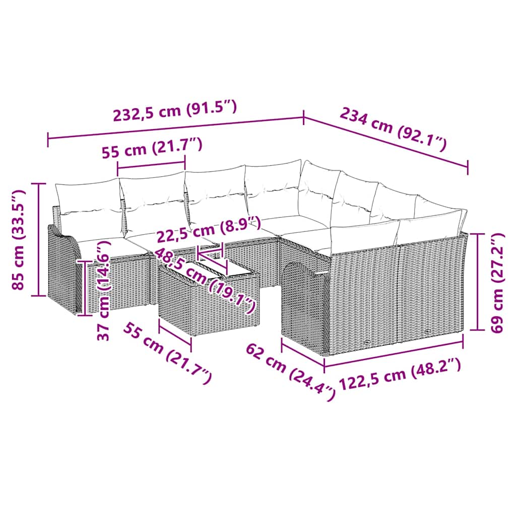 Σετ Καναπέ Κήπου με μαξιλάρι 9 pcs Μαύρο συνθετικό ρατάν - Pakobazaar