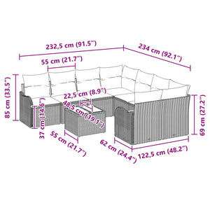 Σετ Καναπέ Κήπου με μαξιλάρι 9 pcs Καφέ συνθετικό ρατάν - Pakobazaar