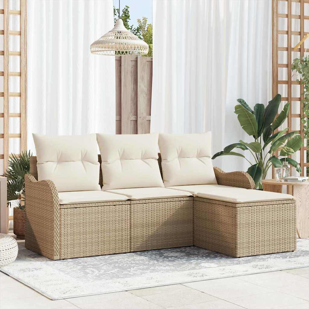 Σετ Καναπέ Κήπου με μαξιλάρι 4 pcs Μπεζ συνθετικό ρατάν