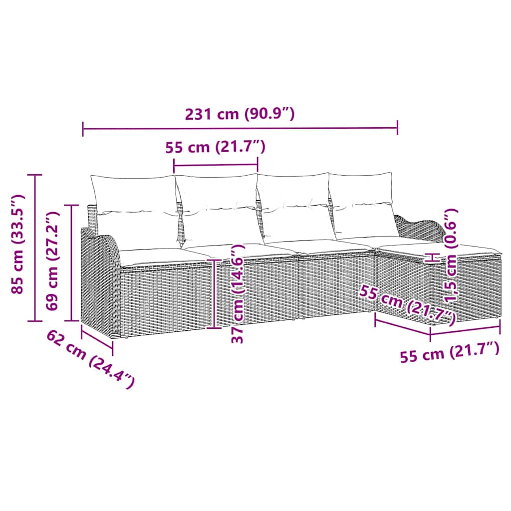 Σετ Καναπέ Κήπου 5 pcs Μπεζ συνθετικό ρατάν