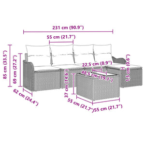 Σετ Καναπέ Κήπου 6 pcs Καφέ συνθετικό ρατάν - Pakobazaar