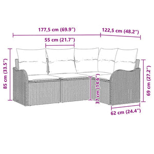 Σετ Καναπέ Κήπου 4 pcs Μπεζ συνθετικό ρατάν - Pakobazaar