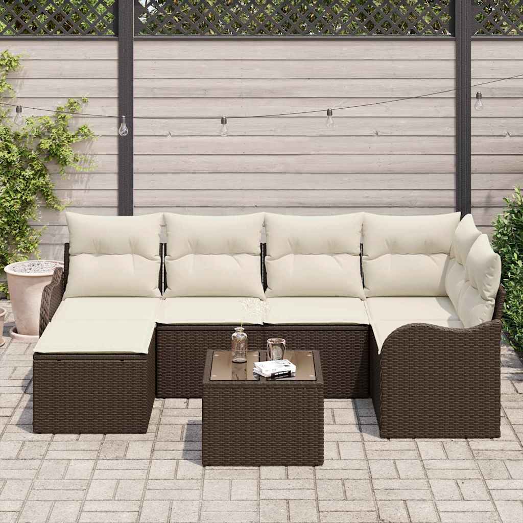 Σετ Καναπέ Κήπου με μαξιλάρι 7 pcs Καφέ Πολυ ράταν