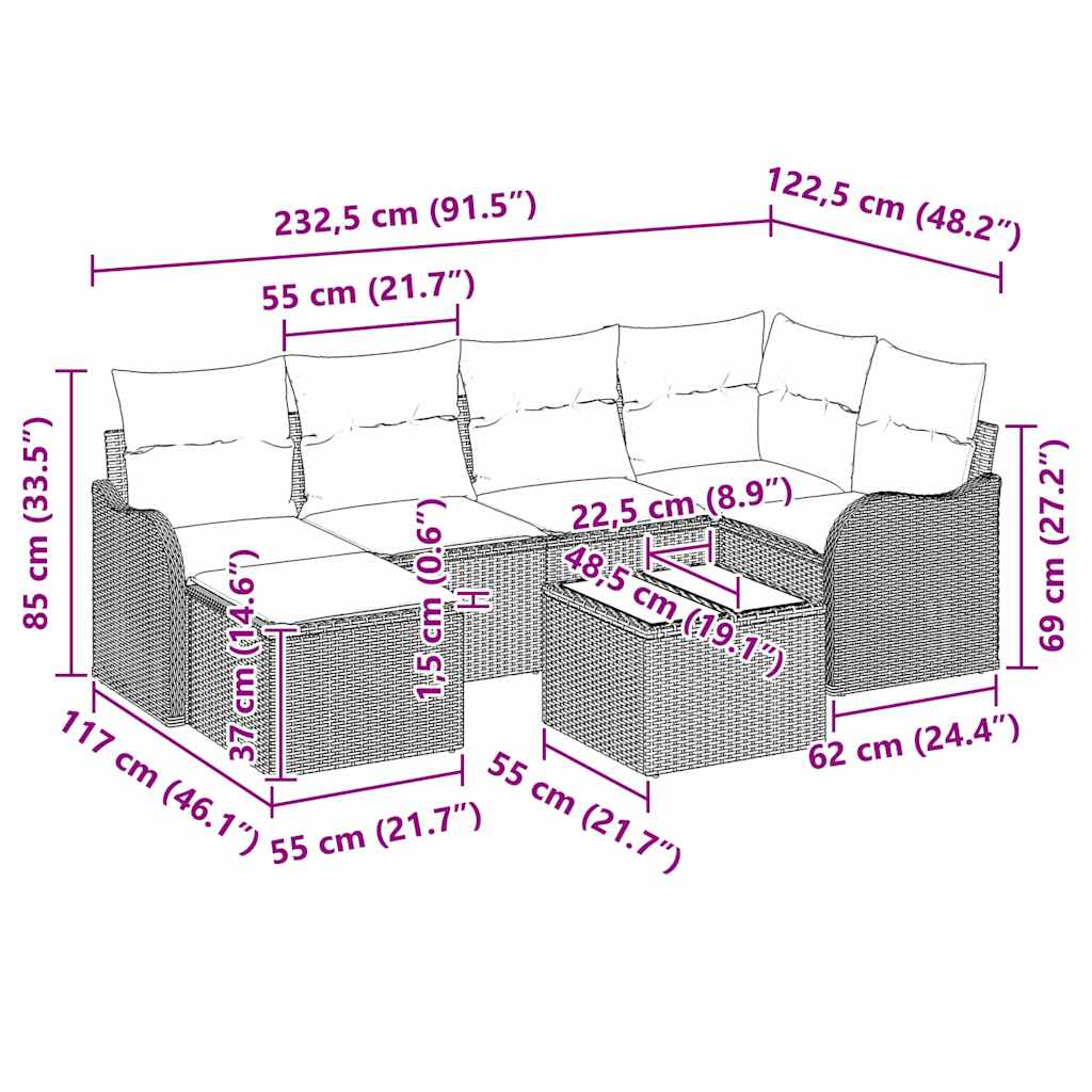 Σετ Καναπέ Κήπου με μαξιλάρι 7 pcs Μπεζ Πολυ ράταν
