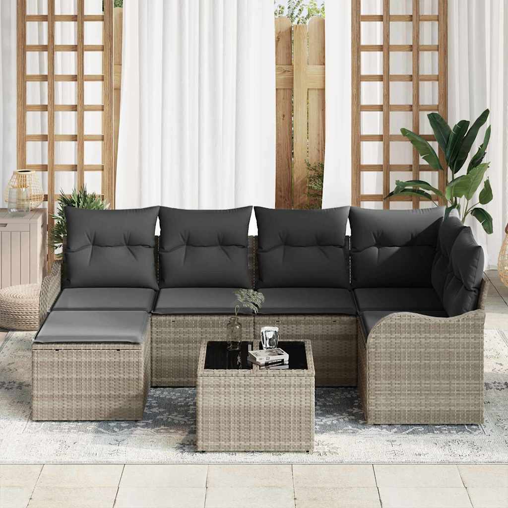 Σετ Καναπέ Κήπου 7 pcs Ανοιχτό γκρι συνθετικό ρατάν