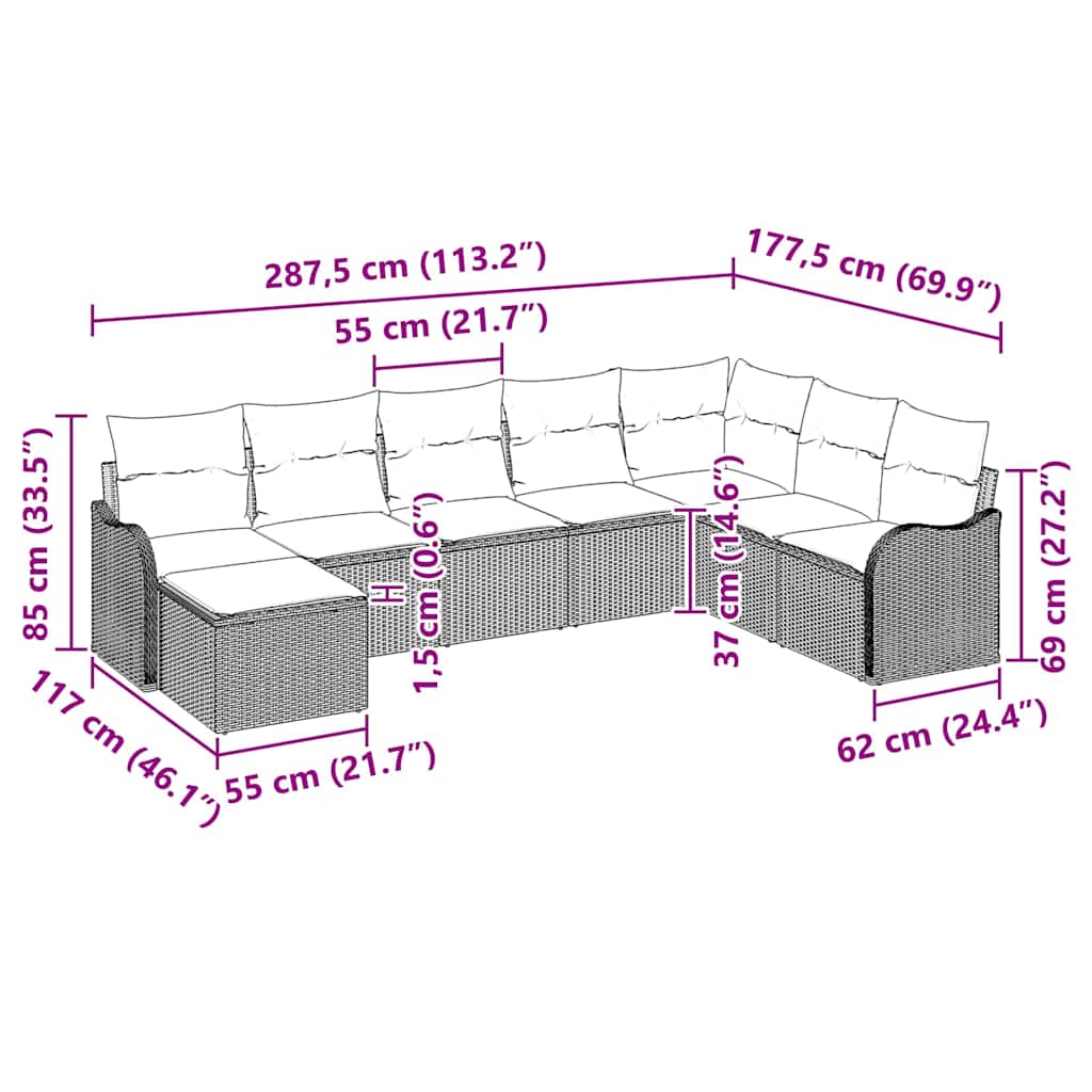 Σετ Καναπέ Κήπου 9 pcs Μαύρο συνθετικό ρατάν - Pakobazaar