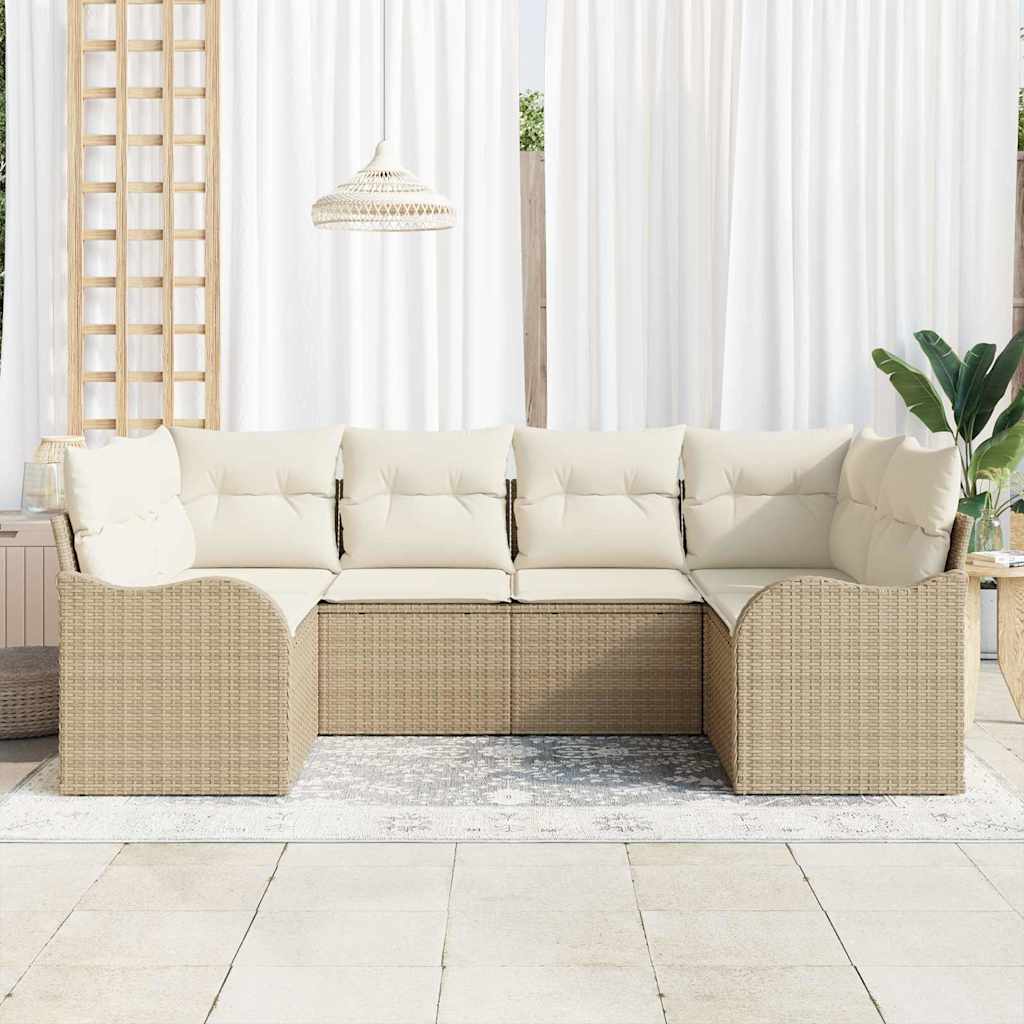 Σετ Καναπέ Κήπου με μαξιλάρι 6 pcs Μπεζ Πολυ ράταν