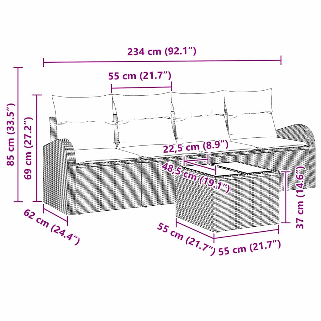 Σετ Καναπέ Κήπου Γκρι 55 x 55 x 37 εκ συνθετικό ρατάν