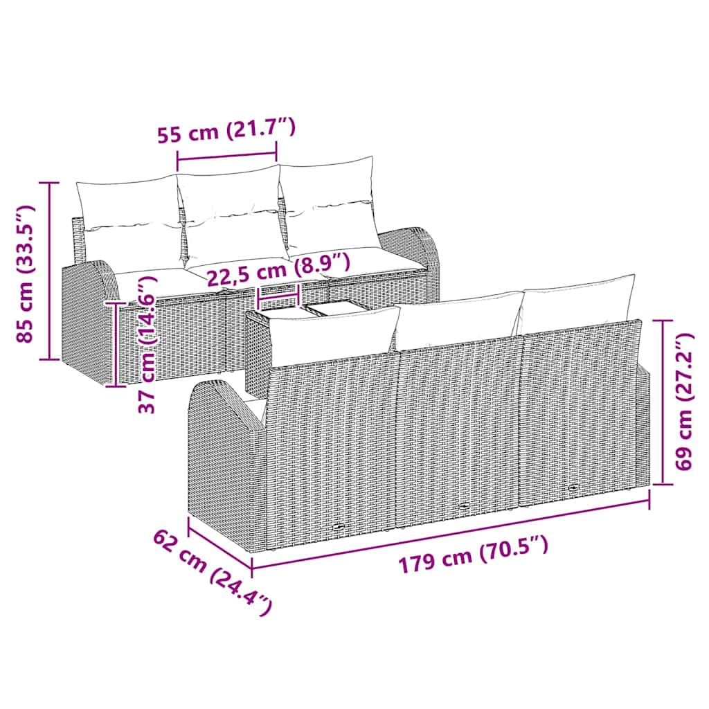 Σετ Καναπέ Κήπου Μαύρο 55 x 55 x 37 εκ συνθετικό ρατάν - Pakobazaar