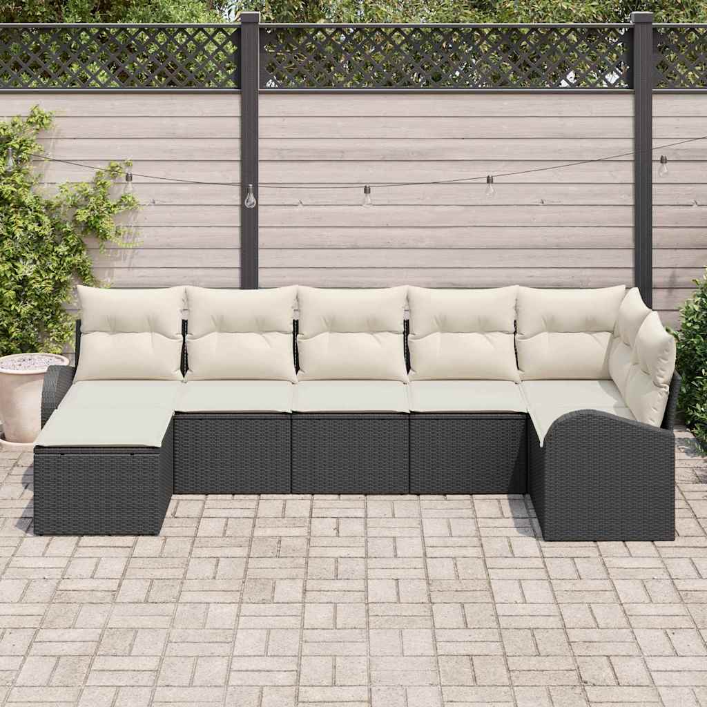 Σετ Καναπέ Κήπου με μαξιλάρι 7 pcs Μαύρο Πολυ ράταν