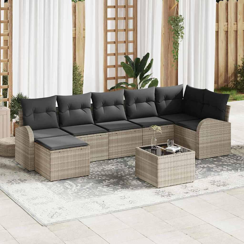 Σετ Καναπέ Κήπου με μαξιλάρι 8 pcs Ανοιχτό γκρι Πολυ ράταν