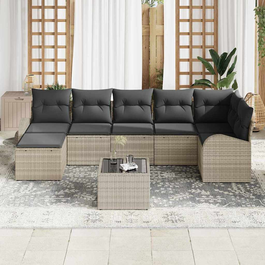 Σετ Καναπέ Κήπου με μαξιλάρι 8 pcs Ανοιχτό γκρι Πολυ ράταν