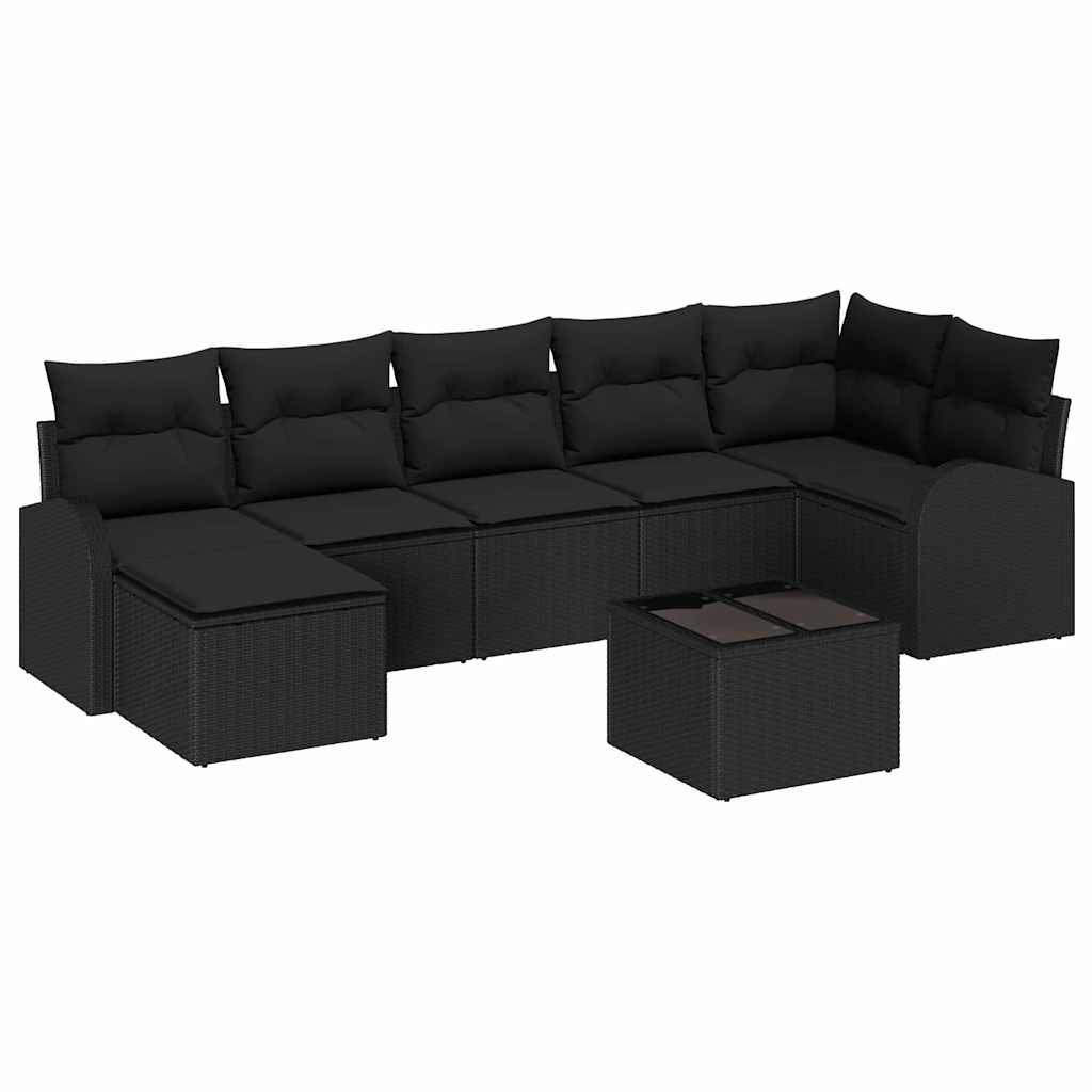 Σετ Καναπέ Κήπου με μαξιλάρι 8 pcs Μαύρο Πολυ ράταν